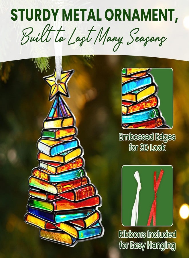FLAGWIX Christmas Book Lovers Gifts for Women Men - Metal Christmas Ornaments 2025 for Tree Decorations - Reading Nerd Librarian Bookish Gifts for Book Lovers, Bookworm Gift for Friend Family - Image 4
